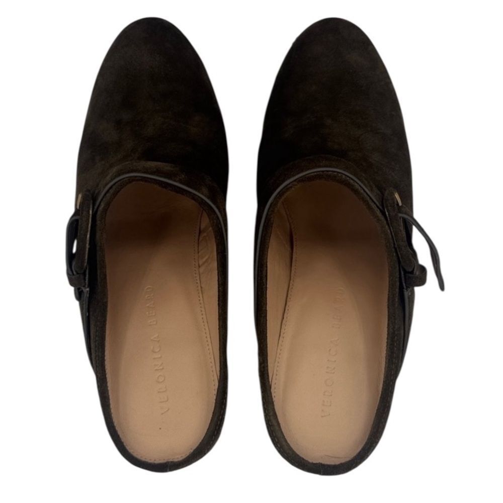 New VERONICA BEARD DACEY Buckle Clogs MULE PLATFORM Chocolate Brown SUEDE 9.5 - Picture 6 of 12
